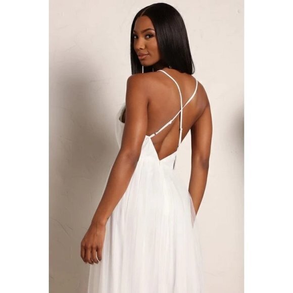 Blashe Mesh Overlay Maxi‎ Surplice V-Neckline Dress White Size Small - Picture 4 of 4